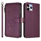 For iPhone 11 Pro Butterfly Love Flower Multi-card Zipper Wallet Leather Phone Case(Dark Purple) - 2