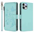 For iPhone 11 Pro Butterfly Love Flower Multi-card Zipper Wallet Leather Phone Case(Mint Green) - 2