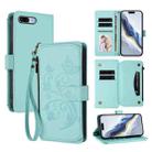 For iPhone 7 Plus / 8 Plus Butterfly Love Flower Multi-card Zipper Wallet Leather Phone Case(Mint Green) - 1