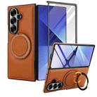 For Samsung Galaxy Z Fold7 5G Folding Rotation Holder MagSafe Film Integrated Leather Phone Case(Brown) - 2