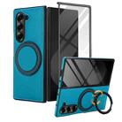 For Samsung Galaxy Z Fold5 Folding Rotation Holder MagSafe Film Integrated Leather Phone Case(Blue) - 2