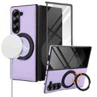 For Samsung Galaxy Z Fold5 Folding Rotation Holder MagSafe Film Integrated Leather Phone Case(Light Purple) - 1