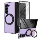 For Samsung Galaxy Z Fold5 Folding Rotation Holder MagSafe Film Integrated Leather Phone Case(Light Purple) - 2