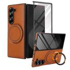 For Samsung Galaxy Z Fold5 Folding Rotation Holder MagSafe Film Integrated Leather Phone Case(Brown) - 2