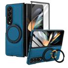 For Samsung Galaxy Z Fold4 Folding Rotation Holder MagSafe Film Integrated Leather Phone Case(Blue) - 2