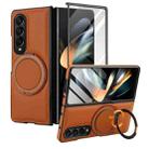 For Samsung Galaxy Z Fold4 Folding Rotation Holder MagSafe Film Integrated Leather Phone Case(Brown) - 2