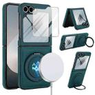 For Samsung Galaxy Z Flip5 Folding Rotation Holder MagSafe Film Integrated Leather Phone Case(Green) - 1