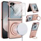 For Samsung Galaxy Z Flip5 Folding Rotation Holder MagSafe Film Integrated Leather Phone Case(Rose Gold) - 1