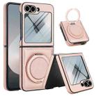 For Samsung Galaxy Z Flip5 Folding Rotation Holder MagSafe Film Integrated Leather Phone Case(Rose Gold) - 2
