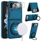 For Samsung Galaxy Z Flip4 Folding Rotation Holder MagSafe Film Integrated Leather Phone Case(Blue) - 1