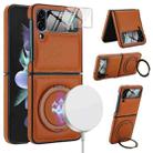 For Samsung Galaxy Z Flip4 Folding Rotation Holder MagSafe Film Integrated Leather Phone Case(Brown) - 1
