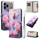 For iPhone 17 Pro Max Color Drawing Pattern Leather Phone Case(Pink Butterfly) - 1
