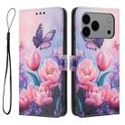 For iPhone 17 Pro Max Color Drawing Pattern Leather Phone Case(Pink Butterfly) - 3