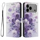 For iPhone 17 Pro Max Color Drawing Pattern Leather Phone Case(Purple Rose) - 3