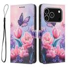 For iPhone 17 Pro Color Drawing Pattern Leather Phone Case(Pink Butterfly) - 3