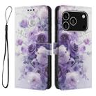 For iPhone 17 Pro Color Drawing Pattern Leather Phone Case(Purple Rose) - 3