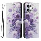 For iPhone 17 Color Drawing Pattern Leather Phone Case(Purple Rose) - 3
