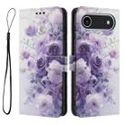 For iPhone 17 Air Color Drawing Pattern Leather Phone Case(Purple Rose) - 3