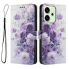 For OPPO Reno14 Pro 5G Global Color Drawing Pattern Leather Phone Case(Purple Rose) - 3