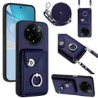 For Realme 14 Pro+ Organ Card Bag Ring Holder Phone Case with Long Lanyard(Blue) - 1