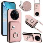 For Realme 14 Pro+ Organ Card Bag Ring Holder Phone Case with Long Lanyard(Pink) - 1