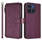 For Motorola Moto G56 5G Butterfly Love Flower Multi-card Zipper Wallet Leather Phone Case(Dark Purple) - 2