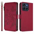 For Motorola Moto G56 5G Butterfly Love Flower Multi-card Zipper Wallet Leather Phone Case(Wine Red) - 2
