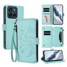 For Motorola Moto G56 5G Butterfly Love Flower Multi-card Zipper Wallet Leather Phone Case(Mint Green) - 1
