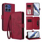 For Motorola Edge 60 Fusion 5G Butterfly Love Flower Multi-card Zipper Wallet Leather Phone Case(Wine Red) - 1