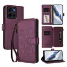 For Motorola Moto G 5G 2025 Butterfly Love Flower Multi-card Zipper Wallet Leather Phone Case(Dark Purple) - 1