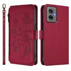 For Motorola Moto G55 5G Butterfly Love Flower Multi-card Zipper Wallet Leather Phone Case(Wine Red) - 2