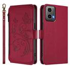 For Motorola Moto G34 5G / G45 5G Butterfly Love Flower Multi-card Zipper Wallet Leather Phone Case(Wine Red) - 2