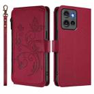 For Motorola Edge 50 5G Global Butterfly Love Flower Multi-card Zipper Wallet Leather Phone Case(Wine Red) - 2