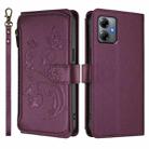 For Motorola Moto G14 4G / G64Y Butterfly Love Flower Multi-card Zipper Wallet Leather Phone Case(Dark Purple) - 2