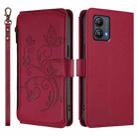 For Motorola Moto G53 5G / G13 4G Butterfly Love Flower Multi-card Zipper Wallet Leather Phone Case(Wine Red) - 2