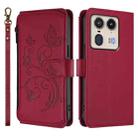 For Motorola Edge 50 Ultra Global Butterfly Love Flower Multi-card Zipper Wallet Leather Phone Case(Wine Red) - 2