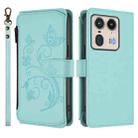 For Motorola Edge 50 Ultra Global Butterfly Love Flower Multi-card Zipper Wallet Leather Phone Case(Mint Green) - 2