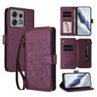 For Motorola Edge 50 Pro 5G Curved Butterfly Love Flower Multi-card Zipper Wallet Leather Phone Case(Dark Purple) - 1
