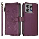 For Motorola Edge 50 Pro 5G Curved Butterfly Love Flower Multi-card Zipper Wallet Leather Phone Case(Dark Purple) - 2