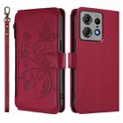 For Motorola Edge 50 Pro 5G Curved Butterfly Love Flower Multi-card Zipper Wallet Leather Phone Case(Wine Red) - 2
