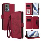 For Motorola Moto G Stylus 5G 2024 Butterfly Love Flower Multi-card Zipper Wallet Leather Phone Case(Wine Red) - 1