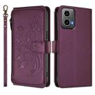 For Motorola Moto G34 Global Butterfly Love Flower Multi-card Zipper Wallet Leather Phone Case(Dark Purple) - 2
