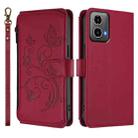For Motorola Moto G34 Global Butterfly Love Flower Multi-card Zipper Wallet Leather Phone Case(Wine Red) - 2