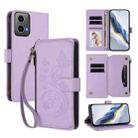 For Motorola Moto G34 Global Butterfly Love Flower Multi-card Zipper Wallet Leather Phone Case(Light Purple) - 1