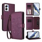For Motorola Moto G Power 5G 2024 Butterfly Love Flower Multi-card Zipper Wallet Leather Phone Case(Dark Purple) - 1