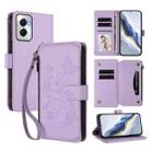 For Motorola Moto G Power 5G 2024 Butterfly Love Flower Multi-card Zipper Wallet Leather Phone Case(Light Purple) - 1