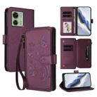 For Motorola Edge 40 5G Global Butterfly Love Flower Multi-card Zipper Wallet Leather Phone Case(Dark Purple) - 1