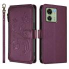 For Motorola Edge 40 5G Global Butterfly Love Flower Multi-card Zipper Wallet Leather Phone Case(Dark Purple) - 2