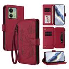 For Motorola Edge 40 5G Global Butterfly Love Flower Multi-card Zipper Wallet Leather Phone Case(Wine Red) - 1