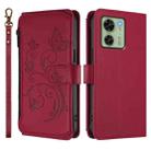 For Motorola Edge 40 5G Global Butterfly Love Flower Multi-card Zipper Wallet Leather Phone Case(Wine Red) - 2